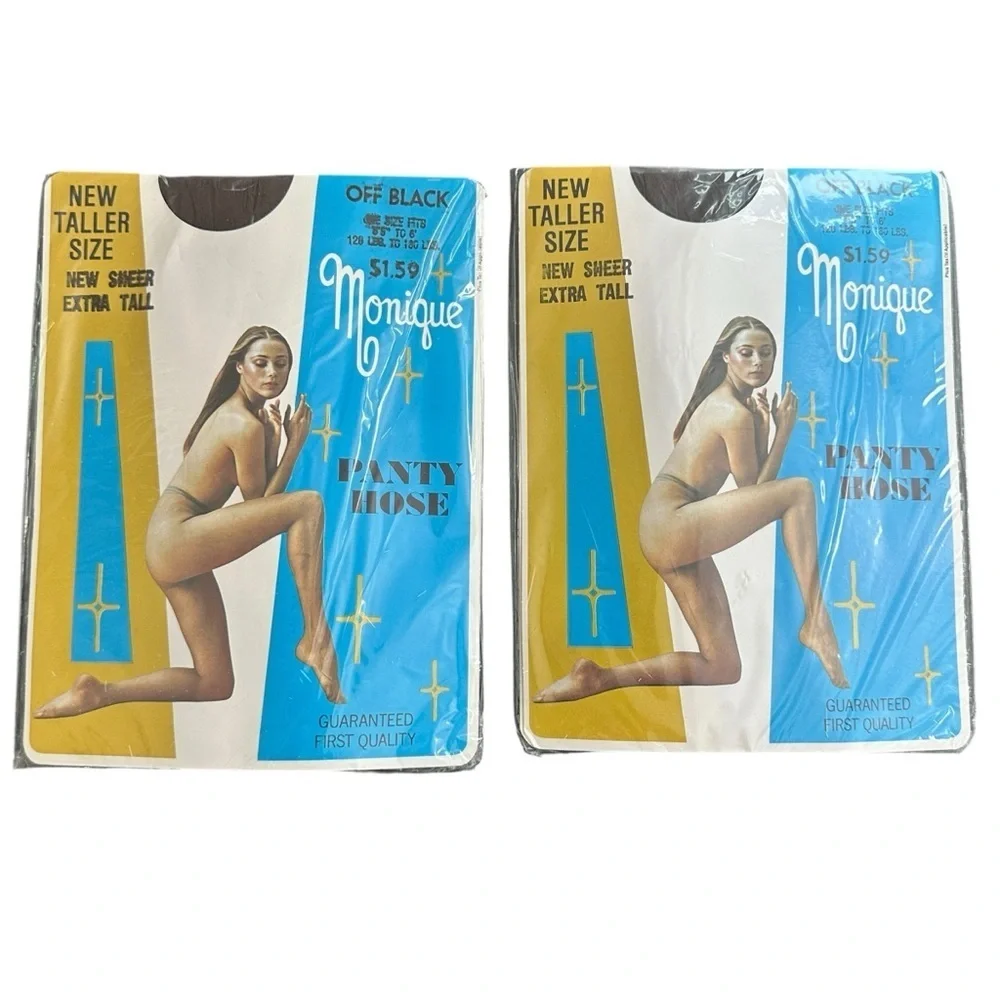 Vintage Monique Off Black 1970s Pantyhose 6 pairs
